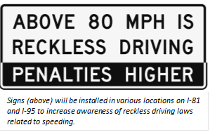New Virginia DOT Signs Will Alert Drivers to Reckless Driving Law