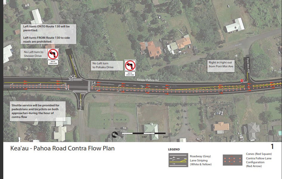 Contraflow Trial to Add Third Lane on Keaau-Pahoa Road Near Hawaiian Paradise Park to Begin Monday, April 30, 2018