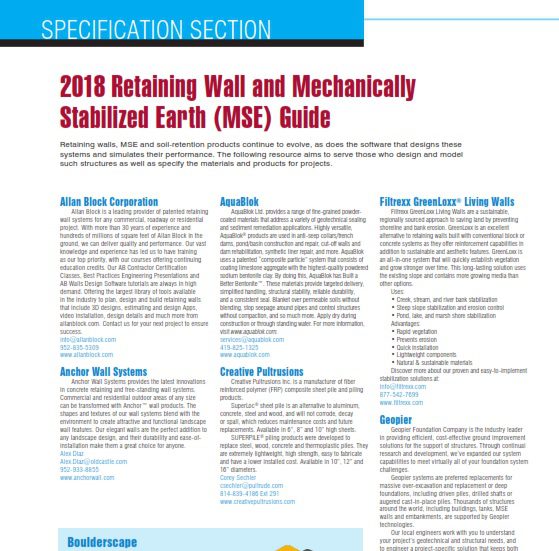 Specification Section: 2018 Retaining Wall and Mechanically Stabilized Earth (MSE) Guide