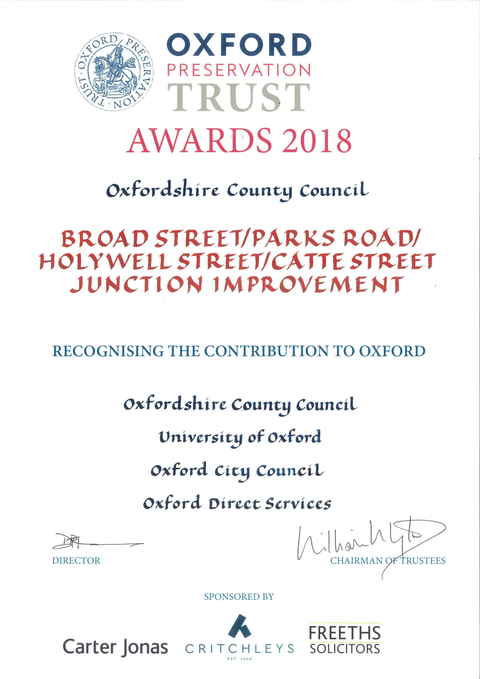 Oxford Direct Services recognised with Oxford Preservation Trust Award for sensitive highways project