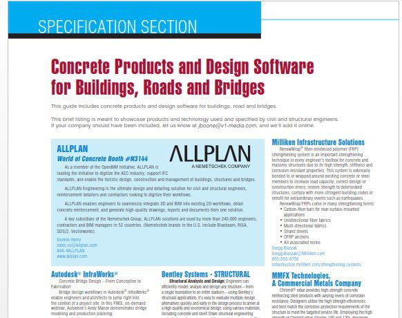 Specification Section: 2018 Concrete Products and Design Software for Buildings, Roads and Bridges