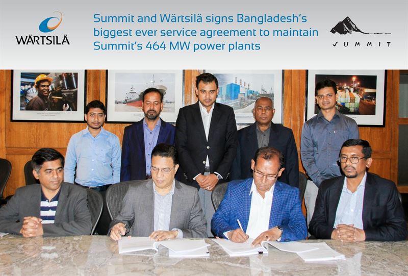 Wärtsilä and Summit sign Bangladesh’s biggest ever service agreement to maintain Summit’s 464 MW power plants