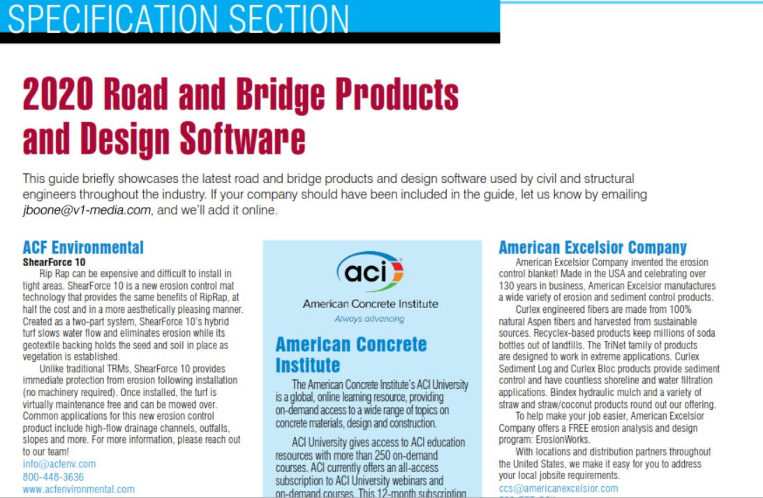 Specification Section: 2020 Road and Bridge Products and Design Software