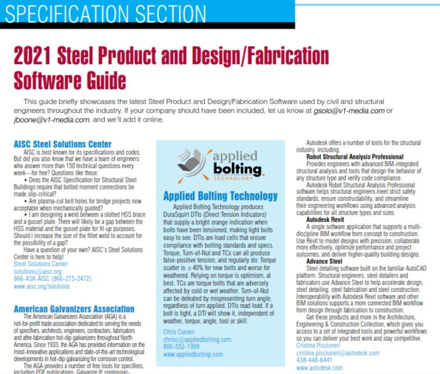 Specification Guide: 2021 Steel Product and Design/Fabrication Software Guide