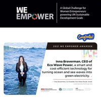 Inna Braverman, Founder and CEO of Eco Wave Power, Awarded the SDG Excellence Award by WE EMPOWER- A Global Challenge for Women Entrepreneurs Powering UN Sustainable Development Goals