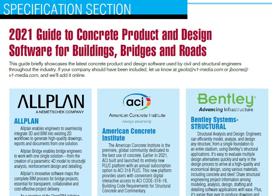 Specification Section: 2021 Guide to Concrete Product and Design Software for Buildings, Bridges and Roads