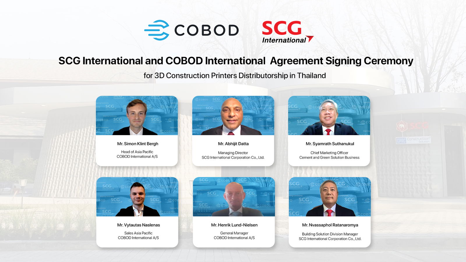 Siam Cement Group to become distributor of COBOD 3D construction printers in Thailand and beyond