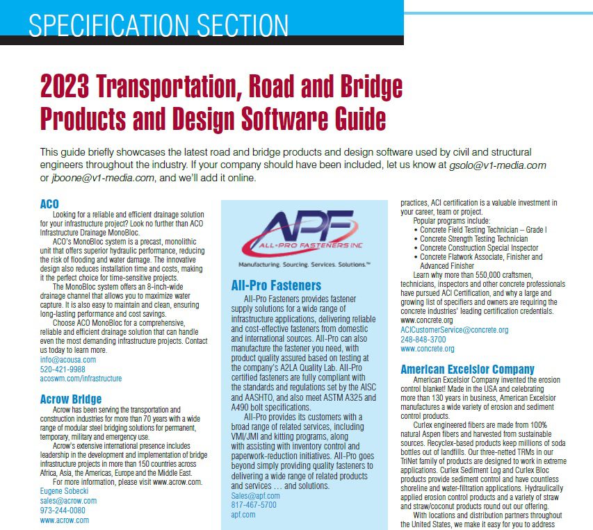 Specification Section: 2023 Transportation, Road and Bridge Products and Design Software Guide