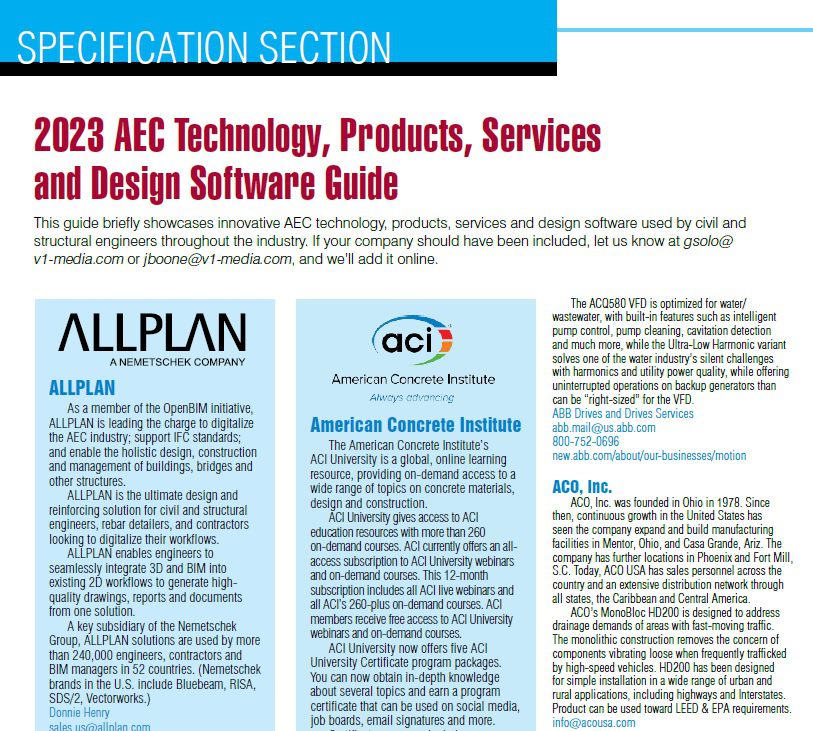 Specification Section: 2023 AEC Technology, Products, Services and Design Software Guide
