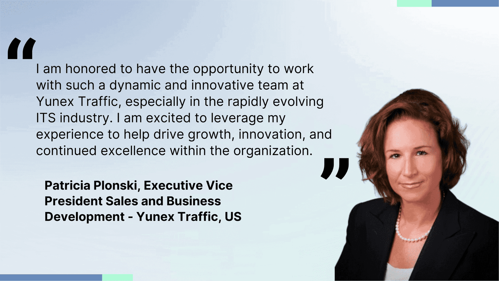 Yunex Traffic US Welcomes Patricia Plonski as Executive Vice President Sales and Business Development