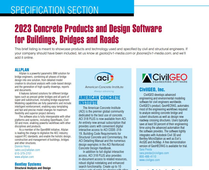 2023 Concrete Products and Design Software for Buildings, Bridges and Roads