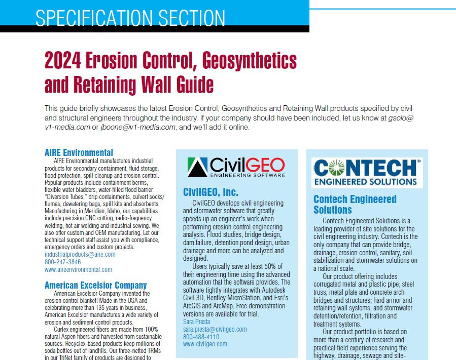 Specification Section: 2024 Erosion Control, Geosynthetics and Retaining Wall Guide