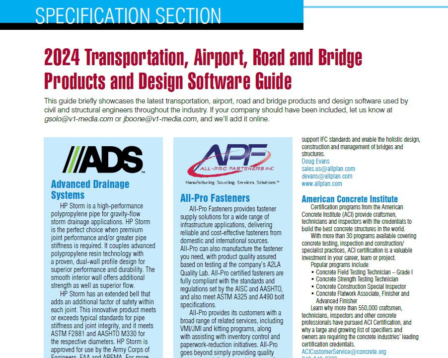 Specification Section: 2024 Transportation, Airport, Road and Bridge Products and Design Software Guide
