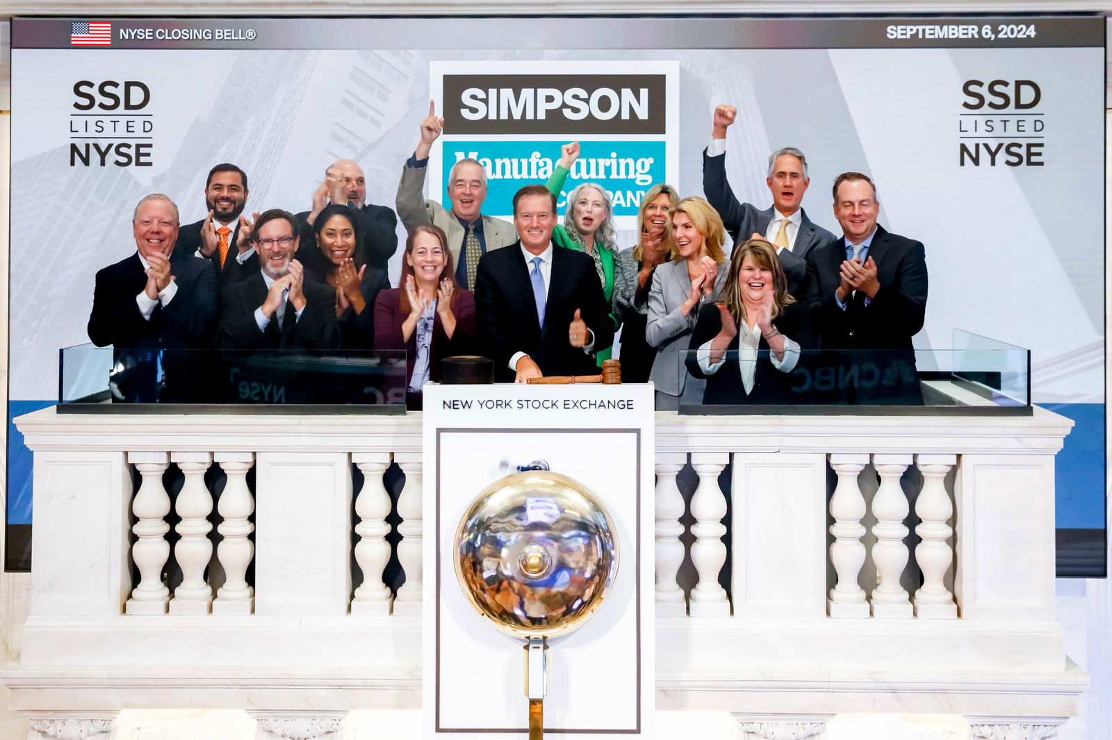 Simpson Manufacturing Co. Celebrates 30 Years As a Public Company by Ringing the Closing Bell at the NYSE on September 6