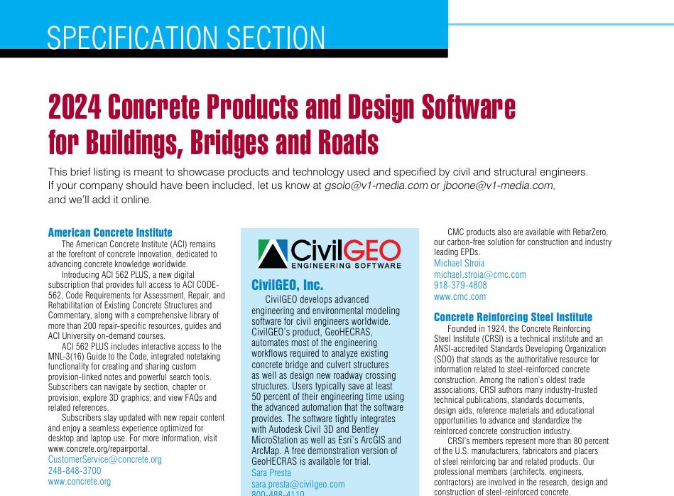 Specification Section: 2024 Concrete Products and Design Software for Buildings, Bridges and Roads
