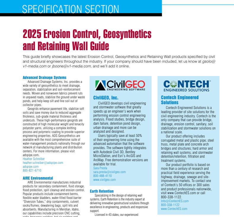 Specification Section: 2025 Erosion Control, Geosynthetics and Retaining Wall Guide