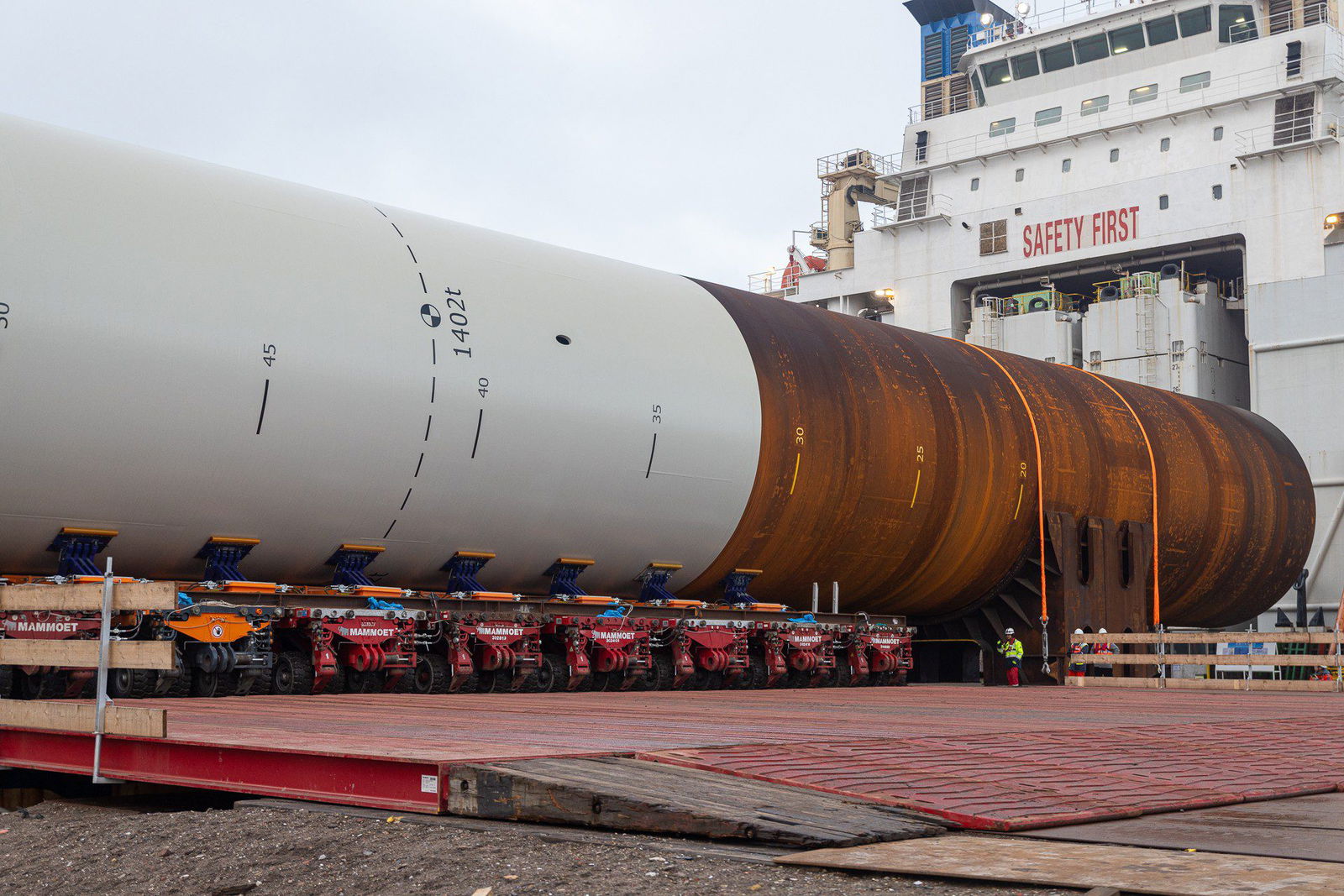 XL monopile foundations marshalled for Nordseecluster A and Thor offshore wind farms