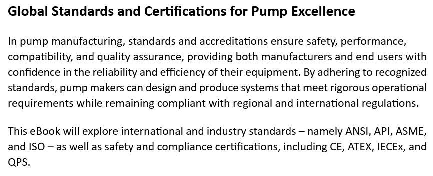 Global Standards and Certifications for Pump Excellence