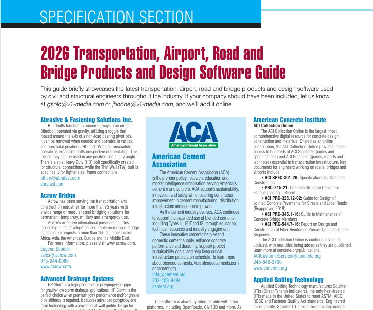 Specification Section: 2026 Transportation, Airport, Road and Bridge Products and Design Software Guide