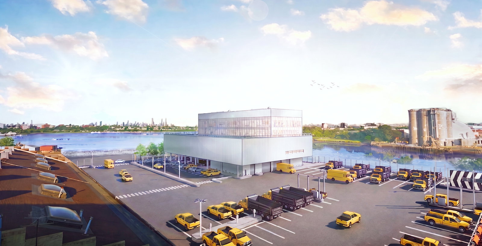 Construction proceeds for $121 million Harper Street DOT Administration Building and Yard by DDC and Design-Build Team of Urbahn Architects, Scalamandre-Tully JV and Selldorf Architects 
