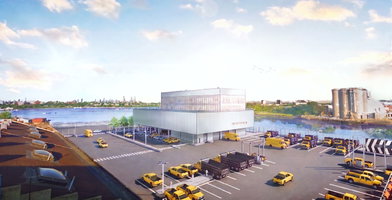 Construction proceeds for $121 million Harper Street DOT Administration Building and Yard by DDC and Design-Build Team of Urbahn Architects, Scalamandre-Tully JV and Selldorf Architects 