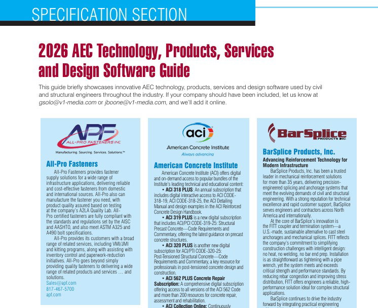 Specification Section: 2026 AEC Technology, Products, Services and Design Software Guide