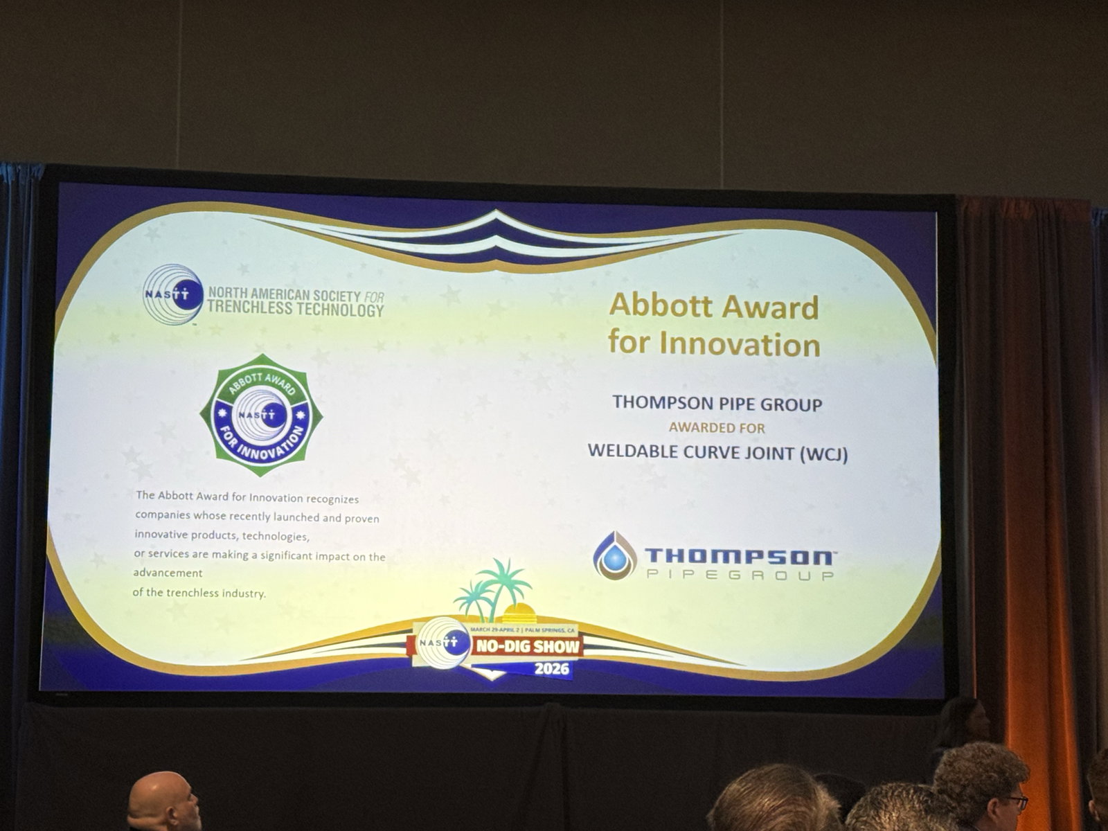 Thompson Pipe Group’s Weldable Curve Joint (WCJ) Wins 2026 NASTT Abbott Award for Innovation