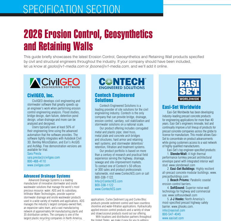 Specification Section: 2026 Erosion Control, Geosynthetics and Retaining Walls
